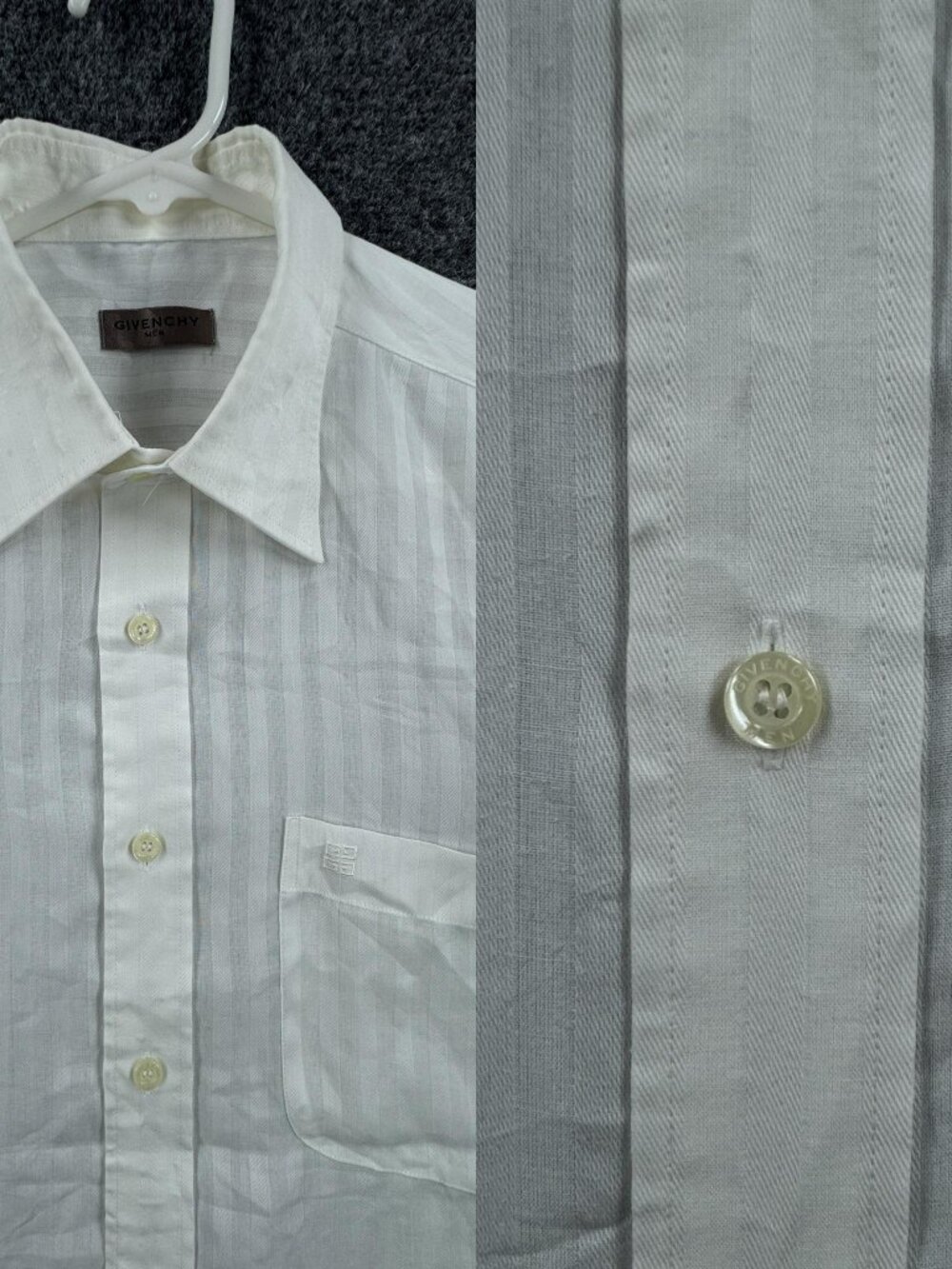 Givenchy Point Men Large Rayon Polyester Striped Logo White Button Up Shirt